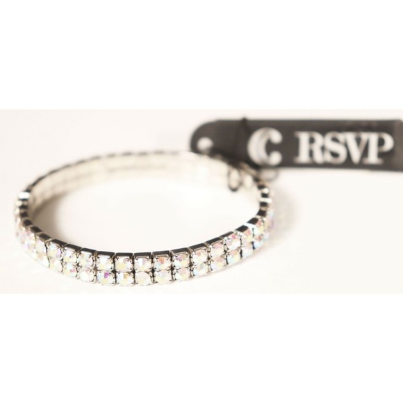 Charming Charlie RSVP Shimmering Rhinestone Stretch Bracelet Silver Tone New - Picture 1 of 6